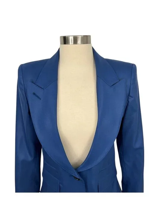 Smythe Hutton Blazer Womens 4 Blue Wool Shawl Lapel Tuxedo One Button Jacket - Picture 2 of 13